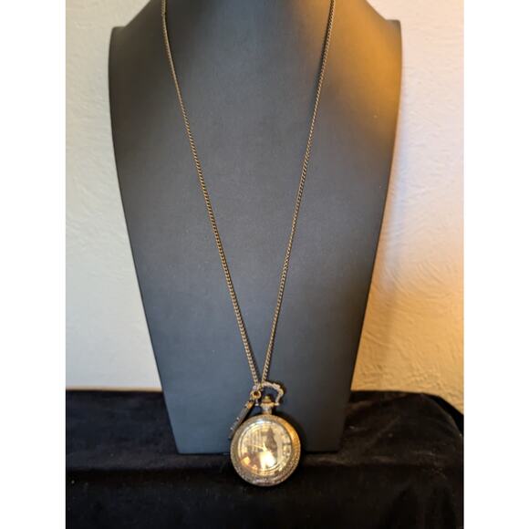 Paris Antiqued Bronze Retro VTG Style Steampunk Quartz Open Face Charm Necklace - Picture 1 of 6